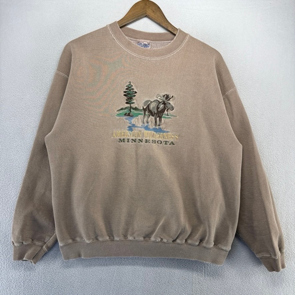 Vintage Moose Sweatshirt men's XL Brown American Wilderness Minnesota Distressed